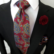 Burgundy Blue Paisley Silk Tie Pocket Square Cufflink Set - STYLETIE