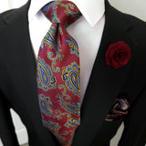 Burgundy Blue Paisley Silk Tie Pocket Square Cufflink Set