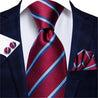 Burgundy Blue Striped Silk Tie Pocket Square Cufflink Set - STYLETIE