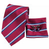 Burgundy Blue Striped Silk Tie Pocket Square Cufflink Set - STYLETIE