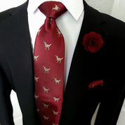 Burgundy Dinosaur Silk Tie Pocket Square Cufflinks Set - STYLETIE