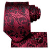 Burgundy Floral Silk Tie Set of Pocket Square and Cufflinks - STYLETIE