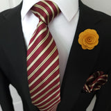 Burgundy Gold Stripe Silk Tie Pocket Square Cufflink Set