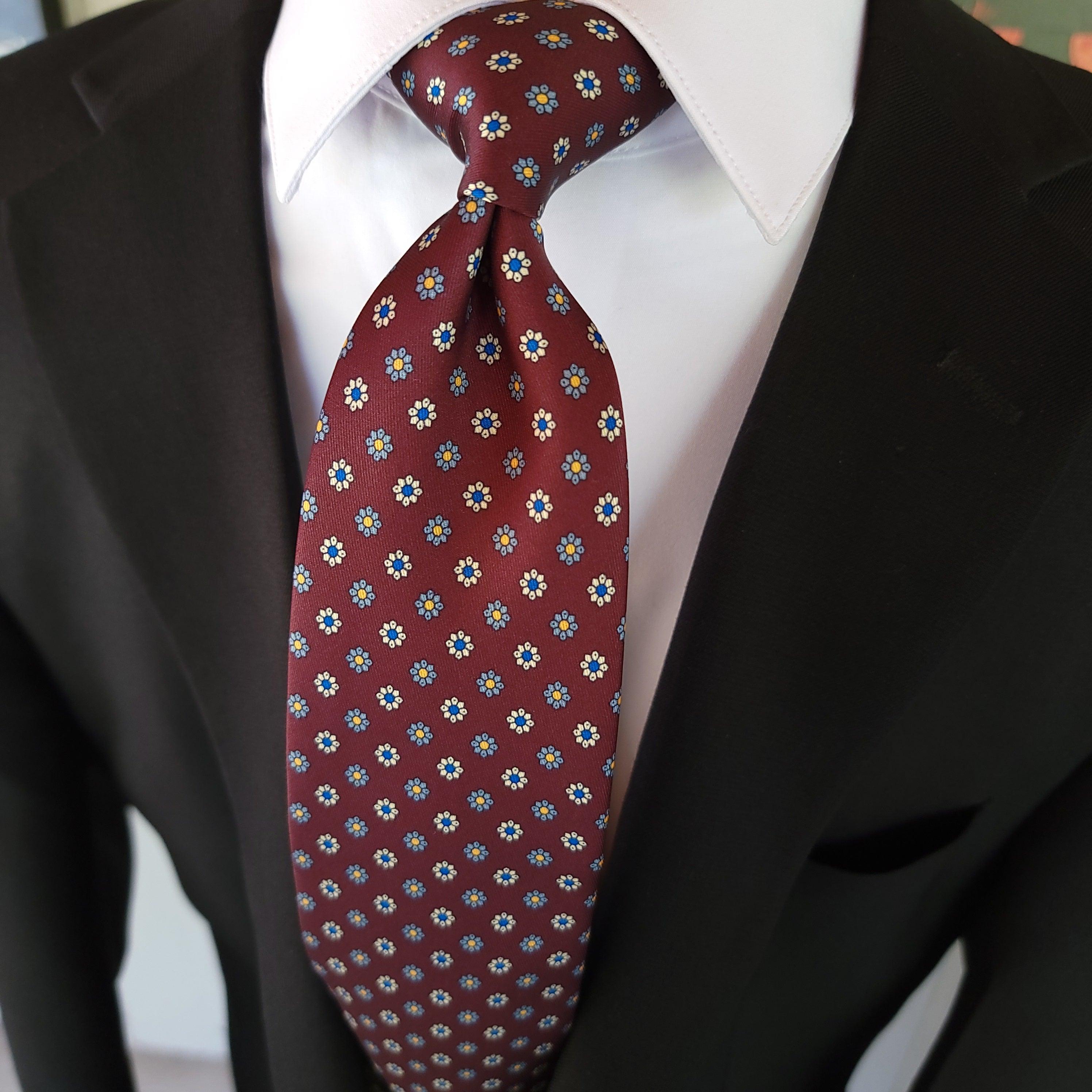 Burgundy Gray Floral Tie - STYLETIE