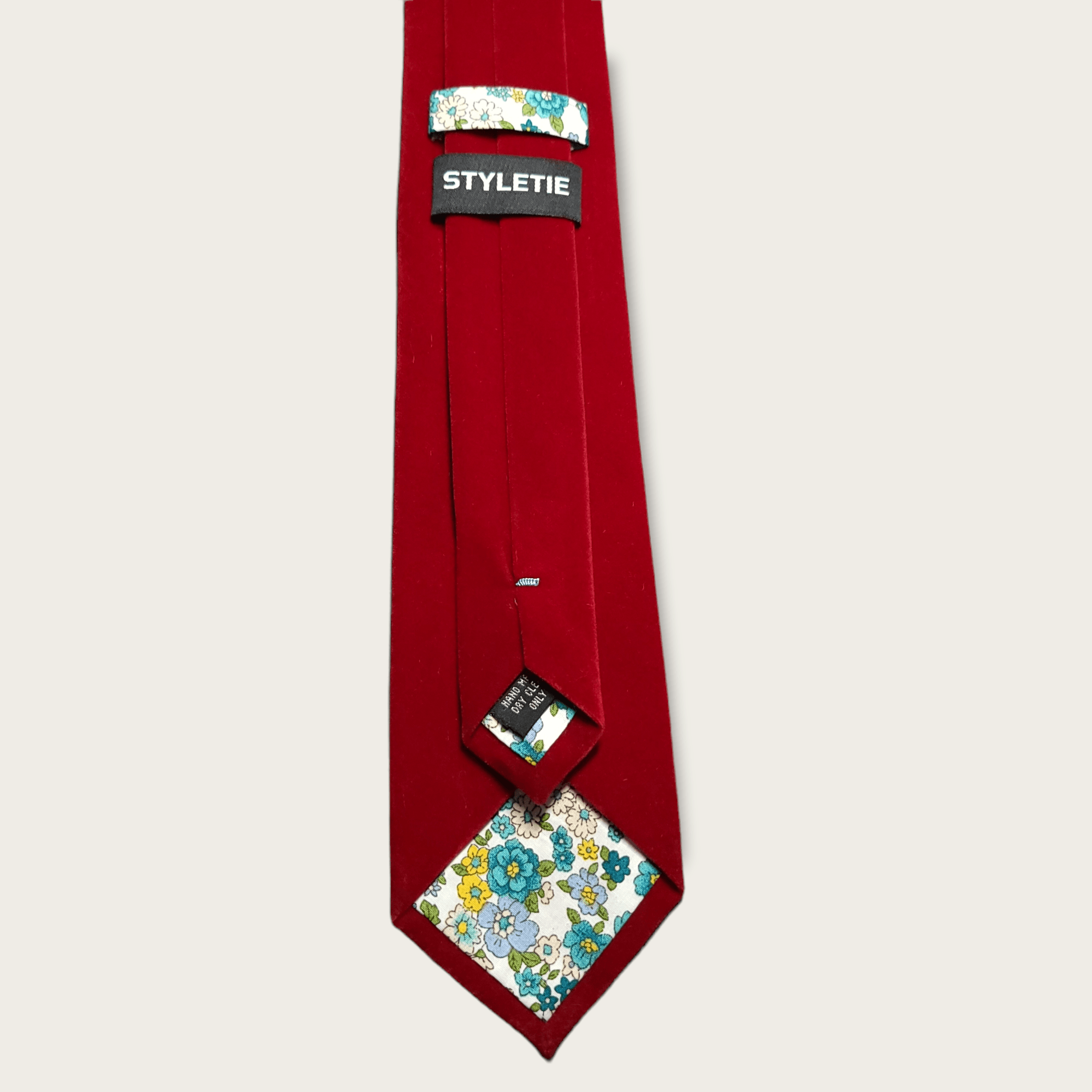 Burgundy Velvet Floral Tie - STYLETIE