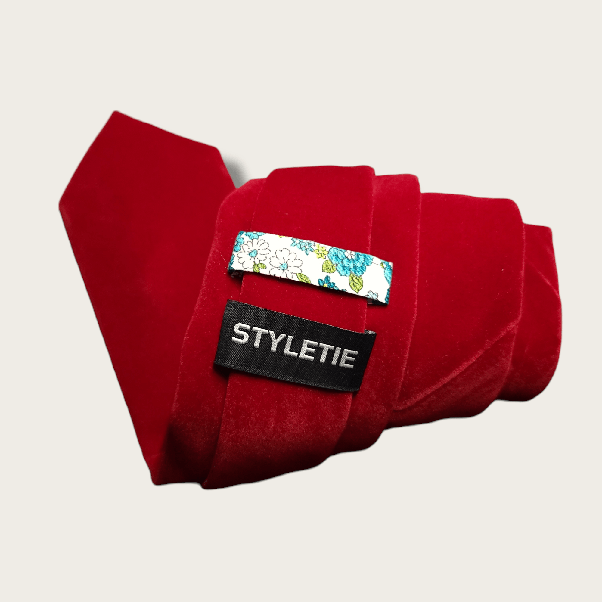 Burgundy Velvet Floral Tie - STYLETIE