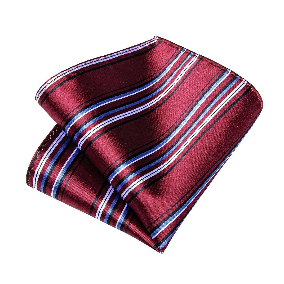 Classic Burgundy Striped Silk Tie Pocket Square Cufflink Set - STYLETIE