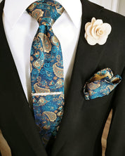 Classic Pocket Square Tie Green Brown Paisley 3.4" Silk - STYLETIE