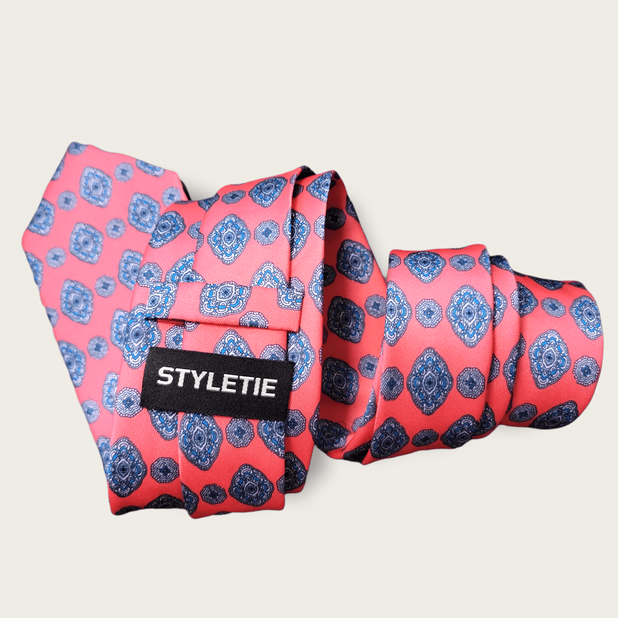 Coral Pink Blue Tie - STYLETIE