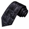Extra Long Black Floral Tie Pocket Square Cufflink Set - STYLETIE