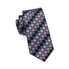 Extra Long Black Gray Pink Plaid Tie Pocket Square Cufflink Set - STYLETIE