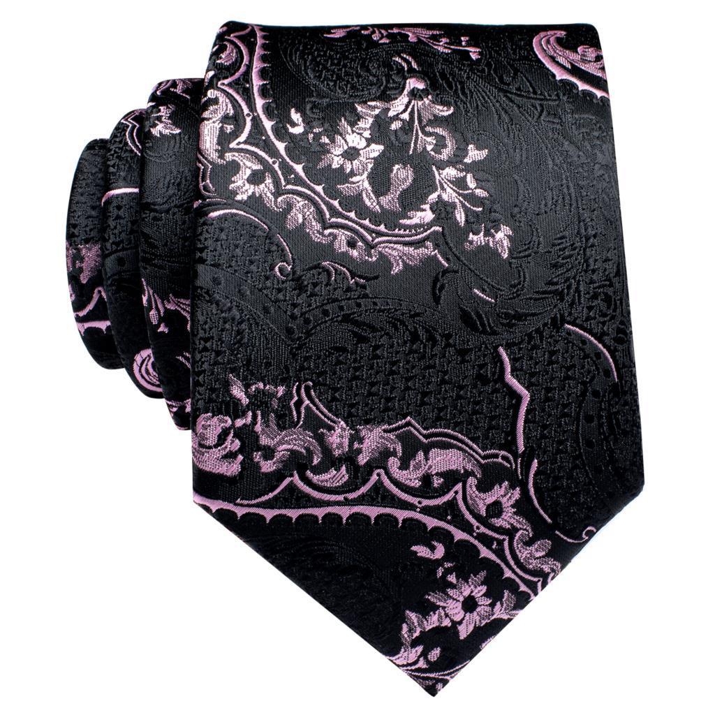 Extra Long Black Pink Tie Pocket Square Cufflink Set - STYLETIE