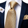 Extra Long Gold Floral Tie Pocket Square Cufflink Set - STYLETIE