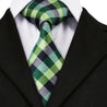 Extra Long Green Plaid Tie Pocket Square Cufflink Set - STYLETIE
