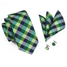 Extra Long Green Plaid Tie Pocket Square Cufflink Set - STYLETIE