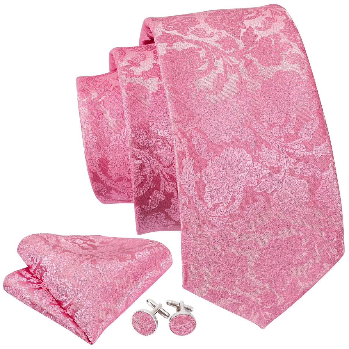 Extra Long Pink Floral Tie Pocket Square Cufflink Set - STYLETIE