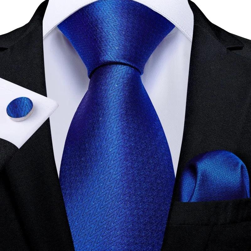 Extra Long Royal Blue Tie Pocket Square Cufflink Set - STYLETIE
