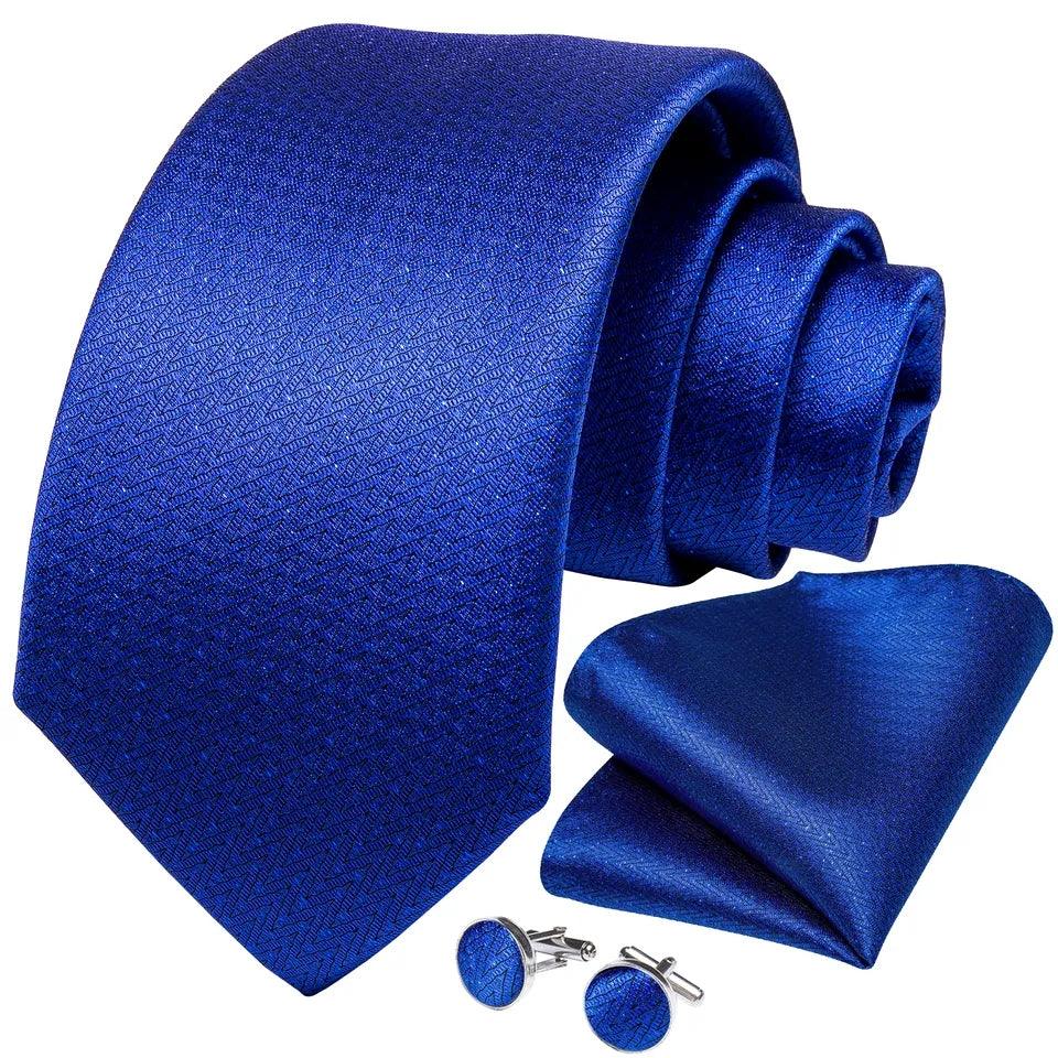 Extra Long Royal Blue Tie Pocket Square Cufflink Set - STYLETIE