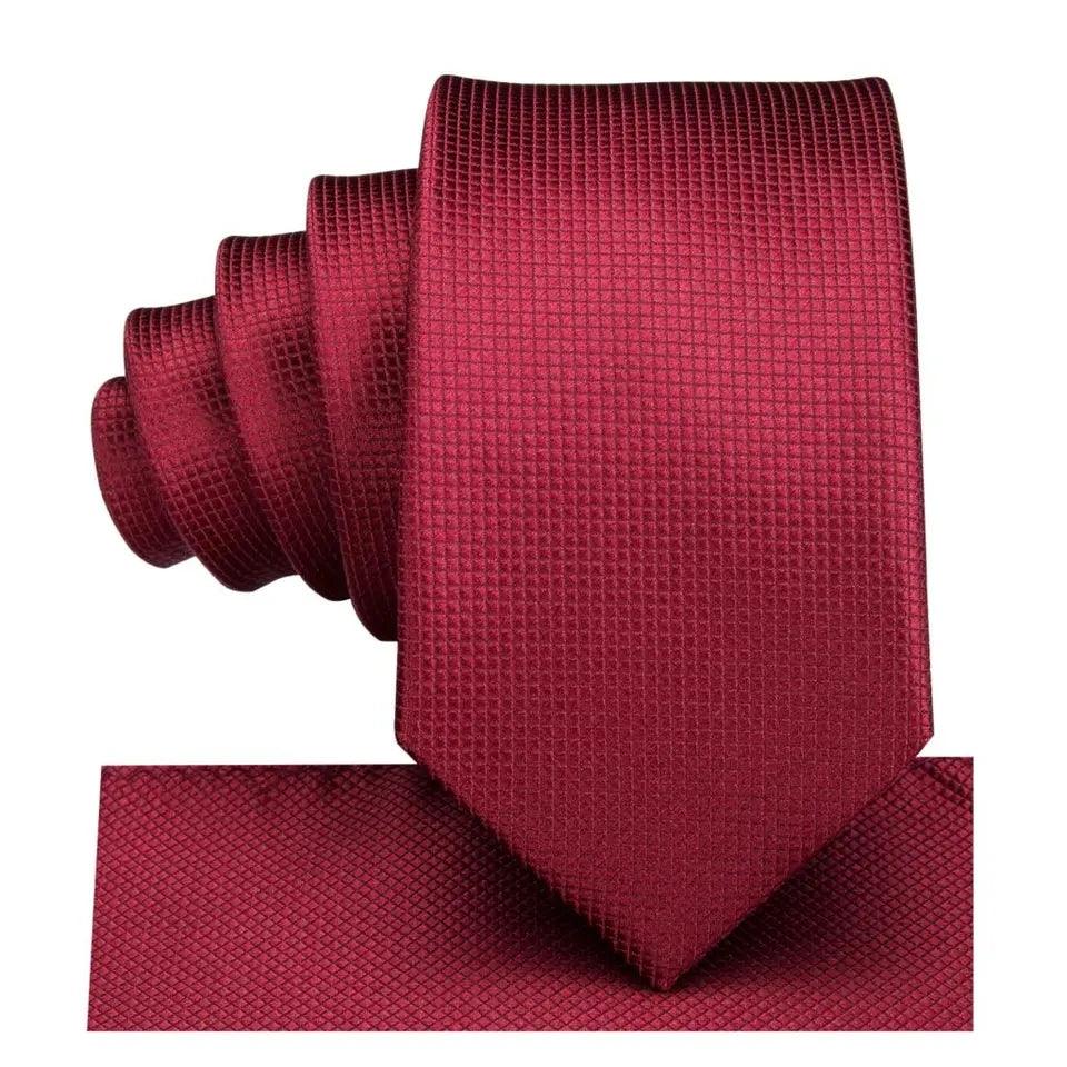 Extra Long Wine Solid Tie Pocket Square Cufflink Set - STYLETIE