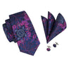 Floral Purple Silk Tie Pocket Square Cufflinks Set - STYLETIE