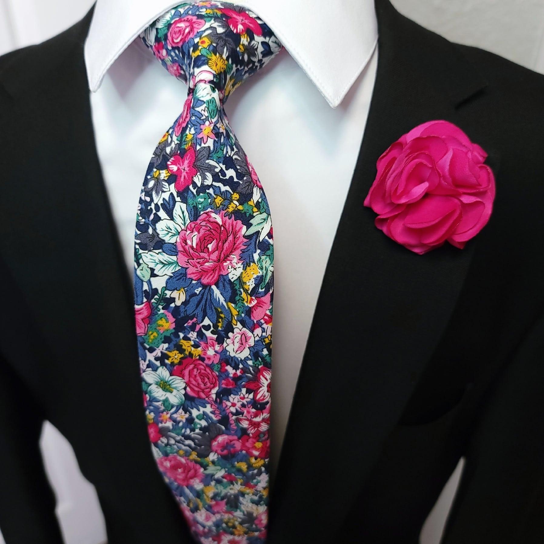Floral Rose Pink Blue Slim Tie - STYLETIE