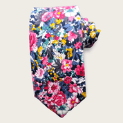 Floral Rose Pink Blue Slim Tie - STYLETIE