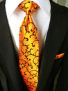 Floral Tie Set of Pocket Square Gold Orange - STYLETIE