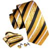 Gold Black Stripe Floral Silk Tie Pocket Square Cufflink Set - STYLETIE