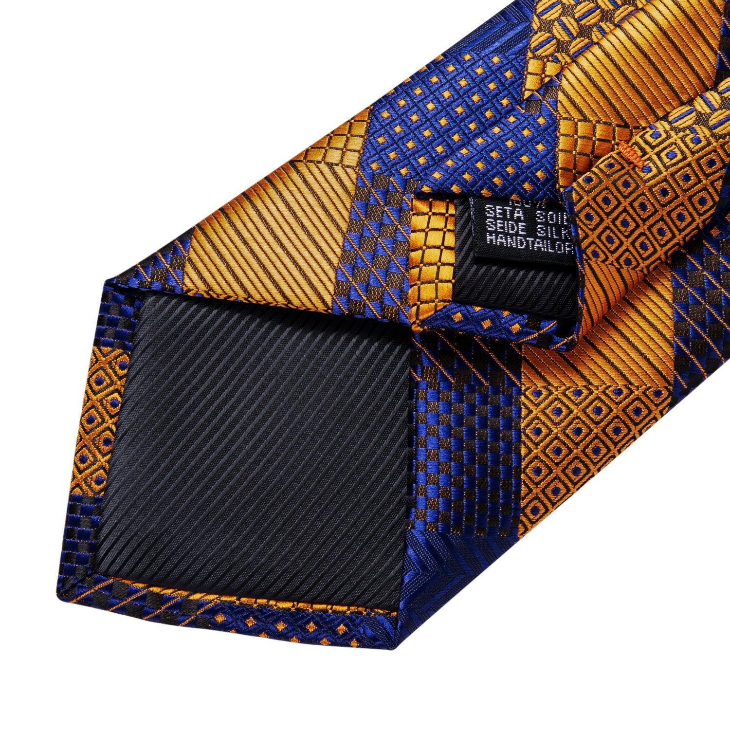 Gold Blue Striped Silk Tie Pocket Square Cufflink Set - STYLETIE
