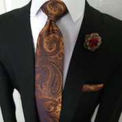 Gold Black Paisley Silk Tie Pocket Square Cufflink Set - STYLETIE