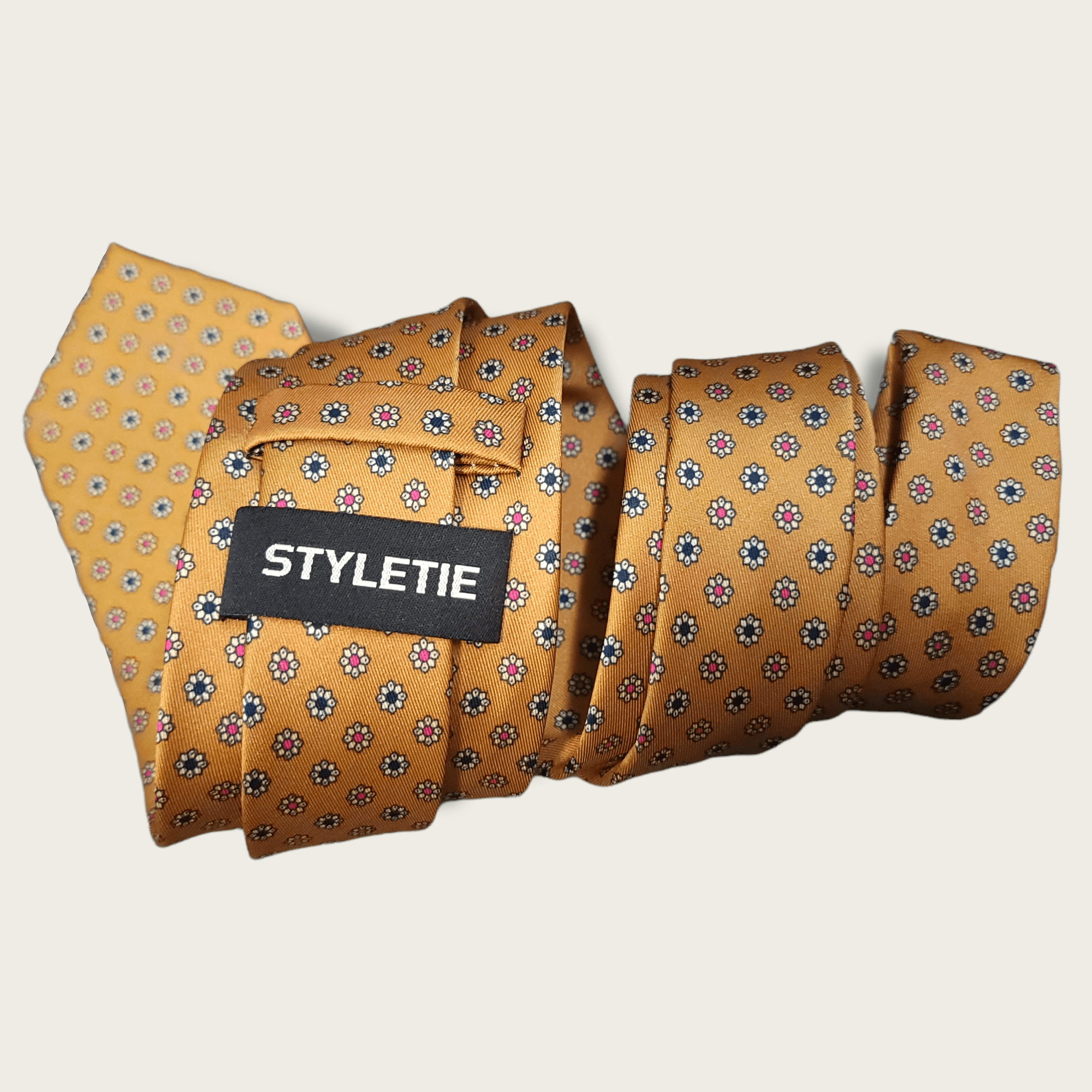 Gold Brown Floral Tie - STYLETIE
