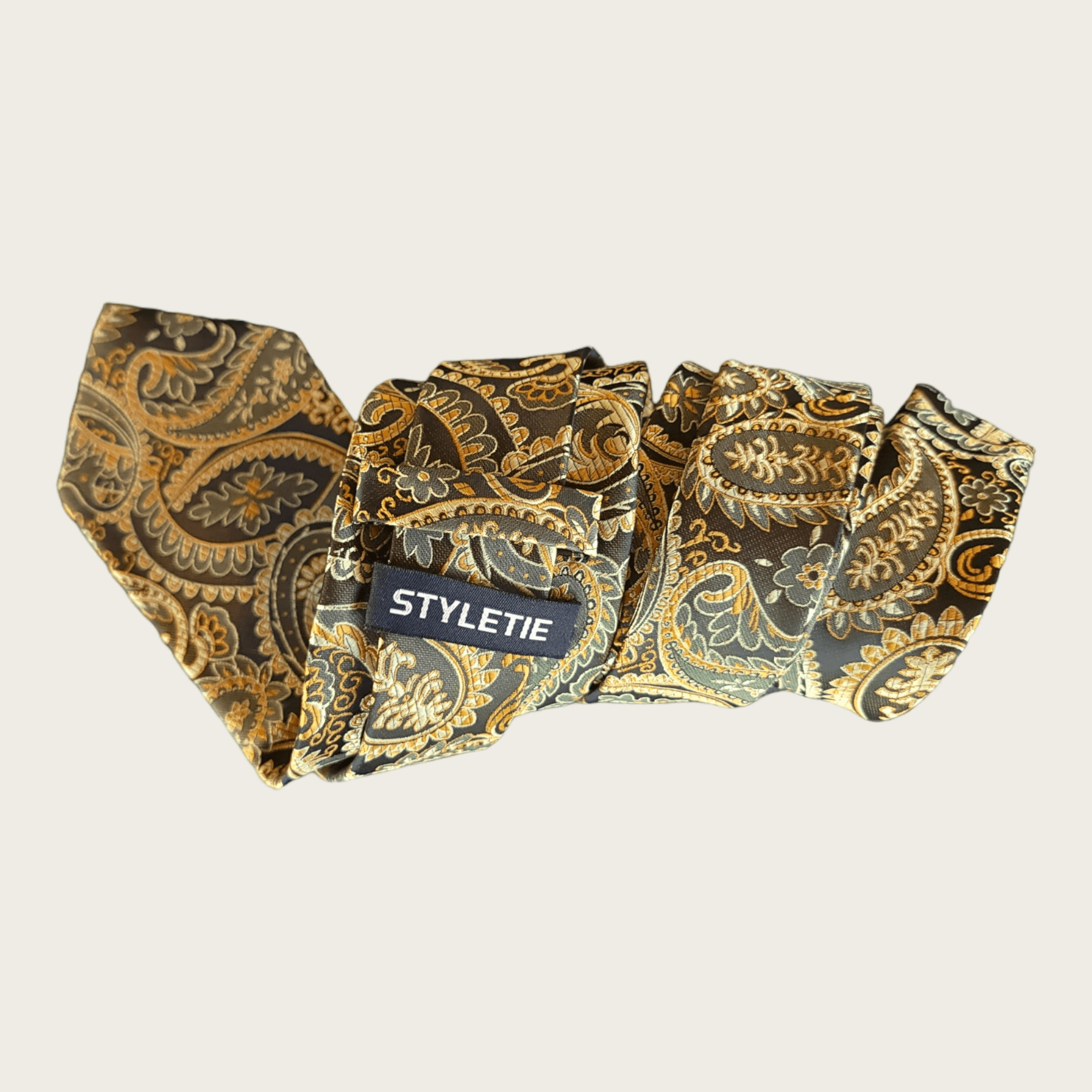 Gold Brown Paisley Silk Tie Pocket Square Set - STYLETIE