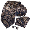 Gold Navy Blue Paisley Silk Tie Pocket Square Cufflink Set - STYLETIE