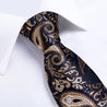 Gold Navy Blue Paisley Silk Tie Pocket Square Cufflink Set - STYLETIE