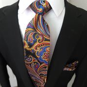 Gold Navy Blue Silk Tie Pocket Square Set - STYLETIE