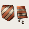 Gold Orange Stripe Silk Tie Pocket Square Cufflinks Set - STYLETIE