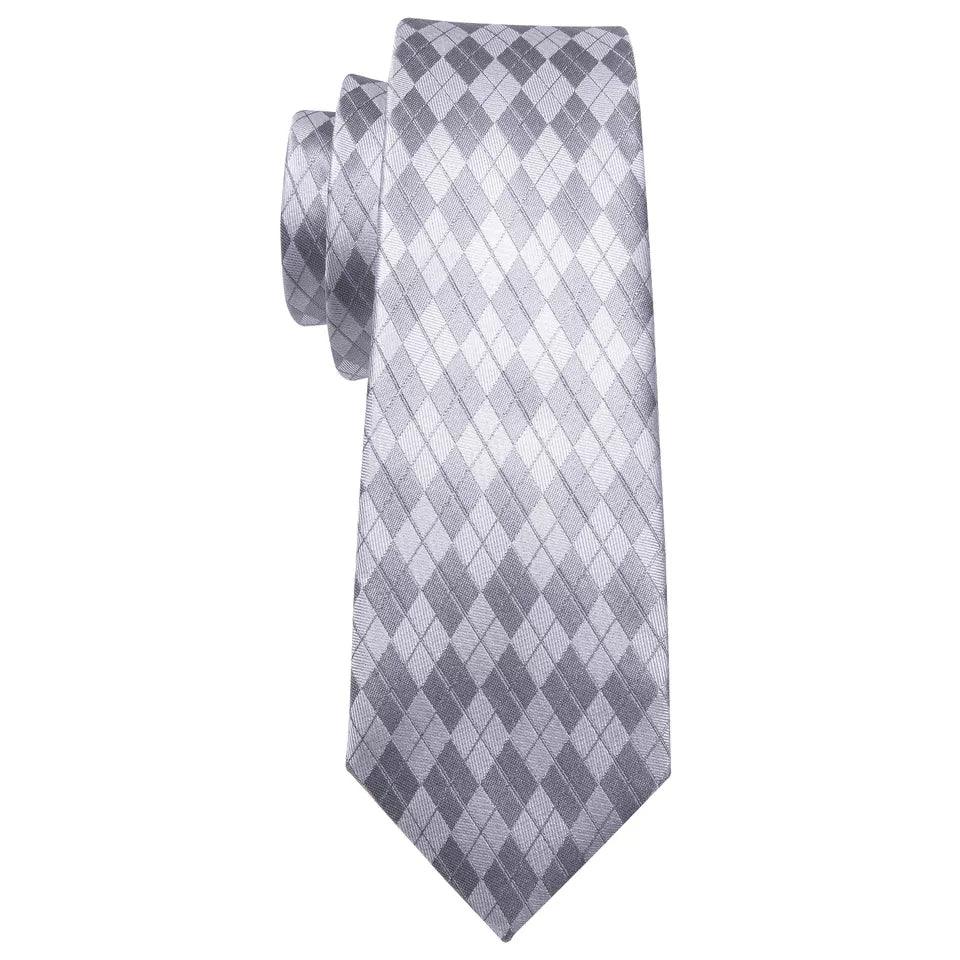 Gray Geometric Silk Tie Pocket Square Cufflink Set - STYLETIE