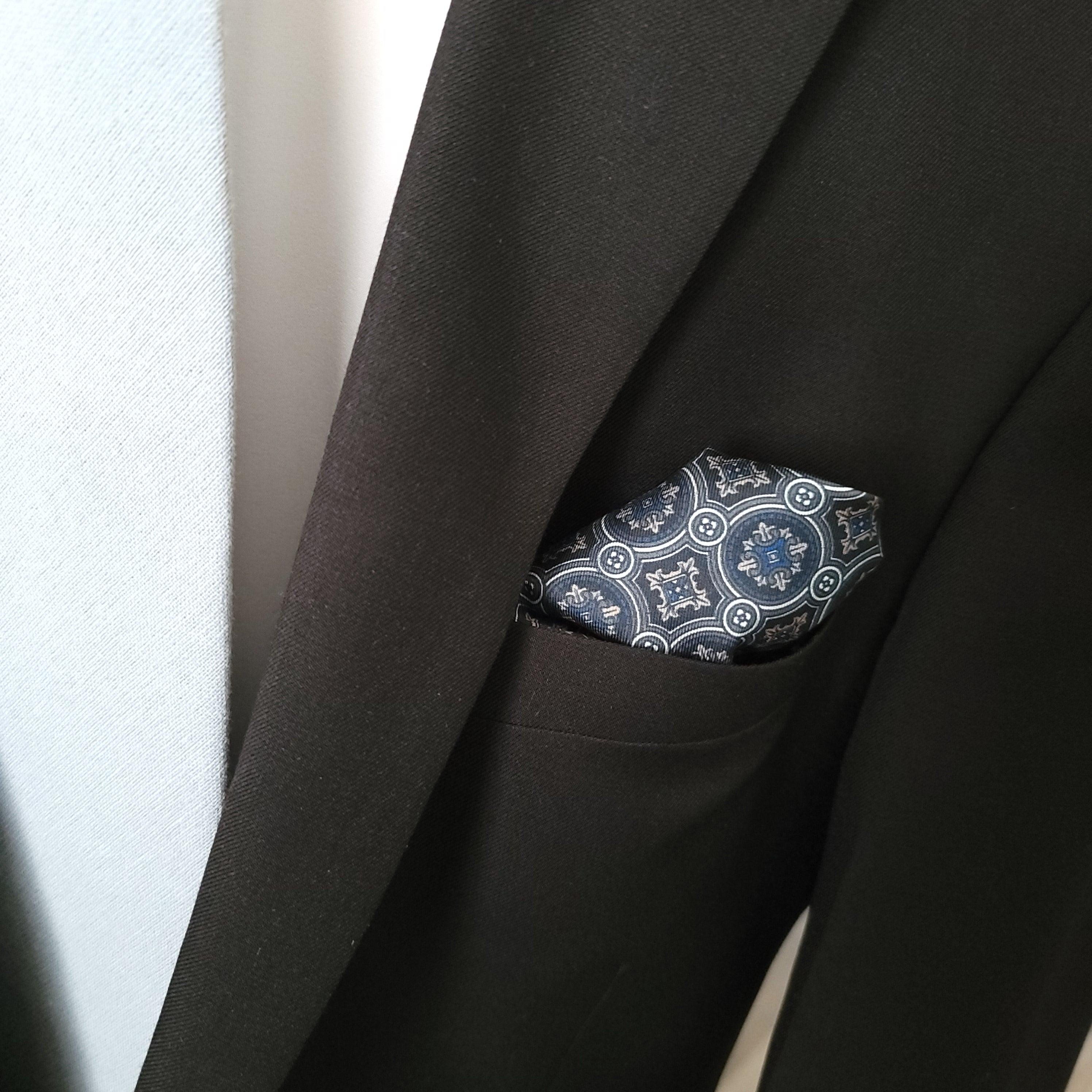 Gray Luxurious Blue Stylish and Elegant Silk Pocket Square - STYLETIE