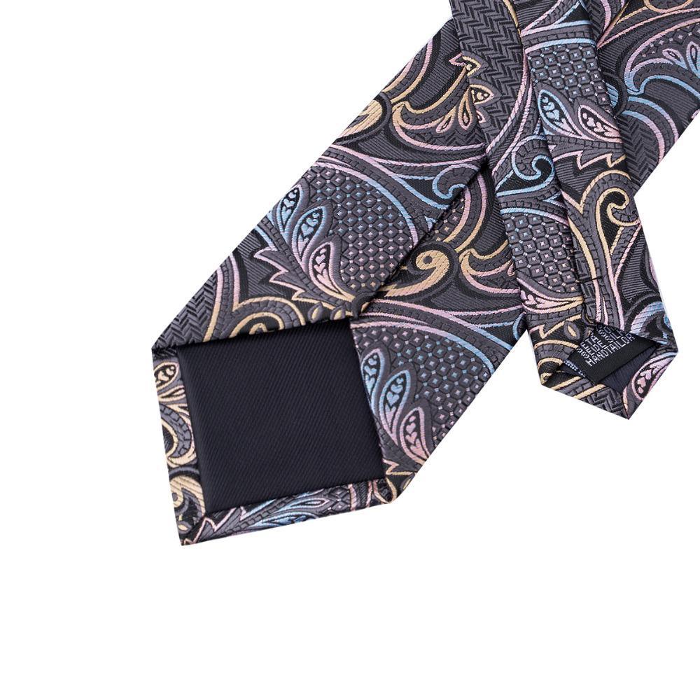 Gray Paisley Tie Hanky Cufflinks Set 100% Silk - STYLETIE