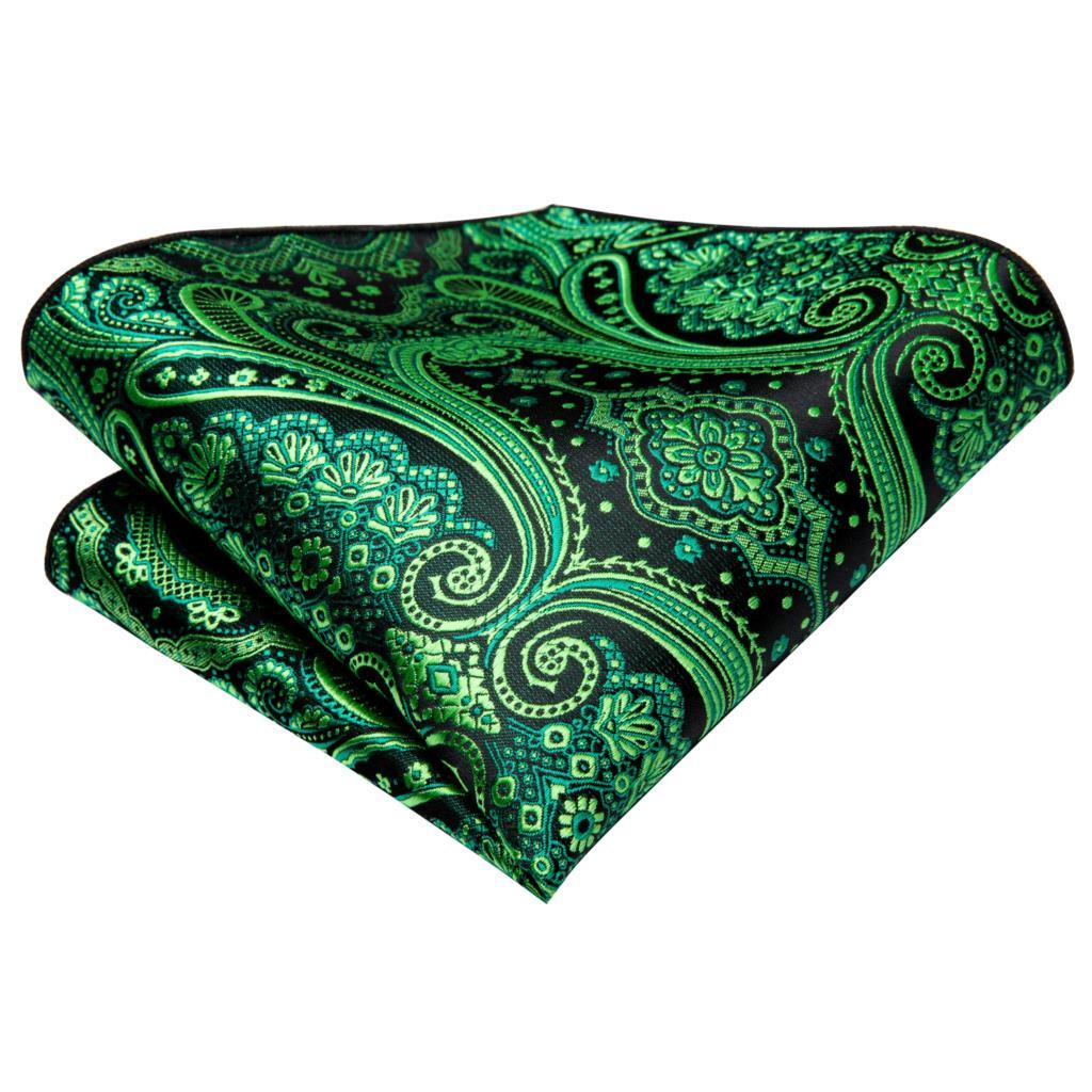 Green Black Silk Tie Pocket Square Cufflink Set - STYLETIE