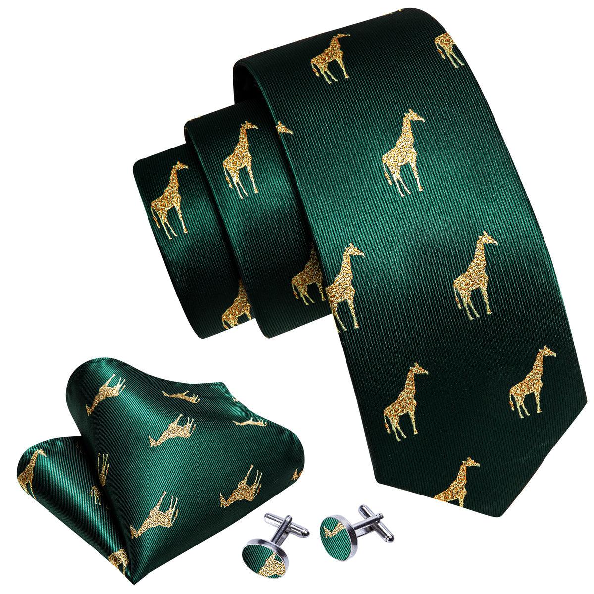 Green Giraffe Silk Tie Pocket Square Cufflink Set - STYLETIE