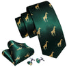 Green Giraffe Silk Tie Pocket Square Cufflink Set - STYLETIE