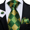 Green Gold Plaid Silk Tie Pocket Square Cufflink Set - STYLETIE