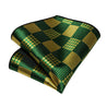 Green Gold Plaid Silk Tie Pocket Square Cufflink Set - STYLETIE