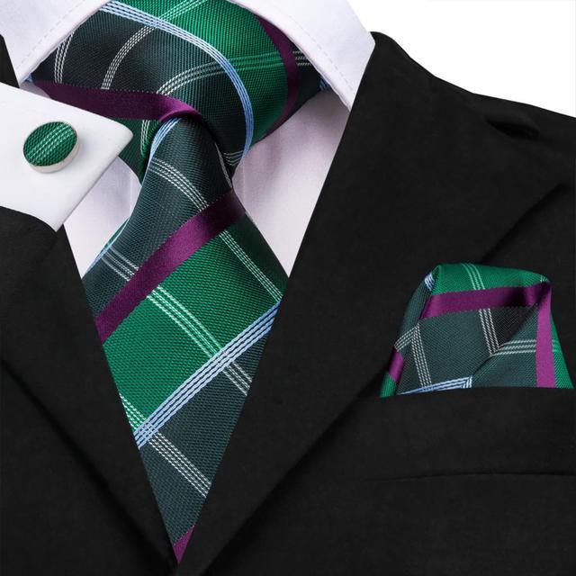 Green Purple Plaid Set of Pocket Square and Cufflinks - STYLETIE