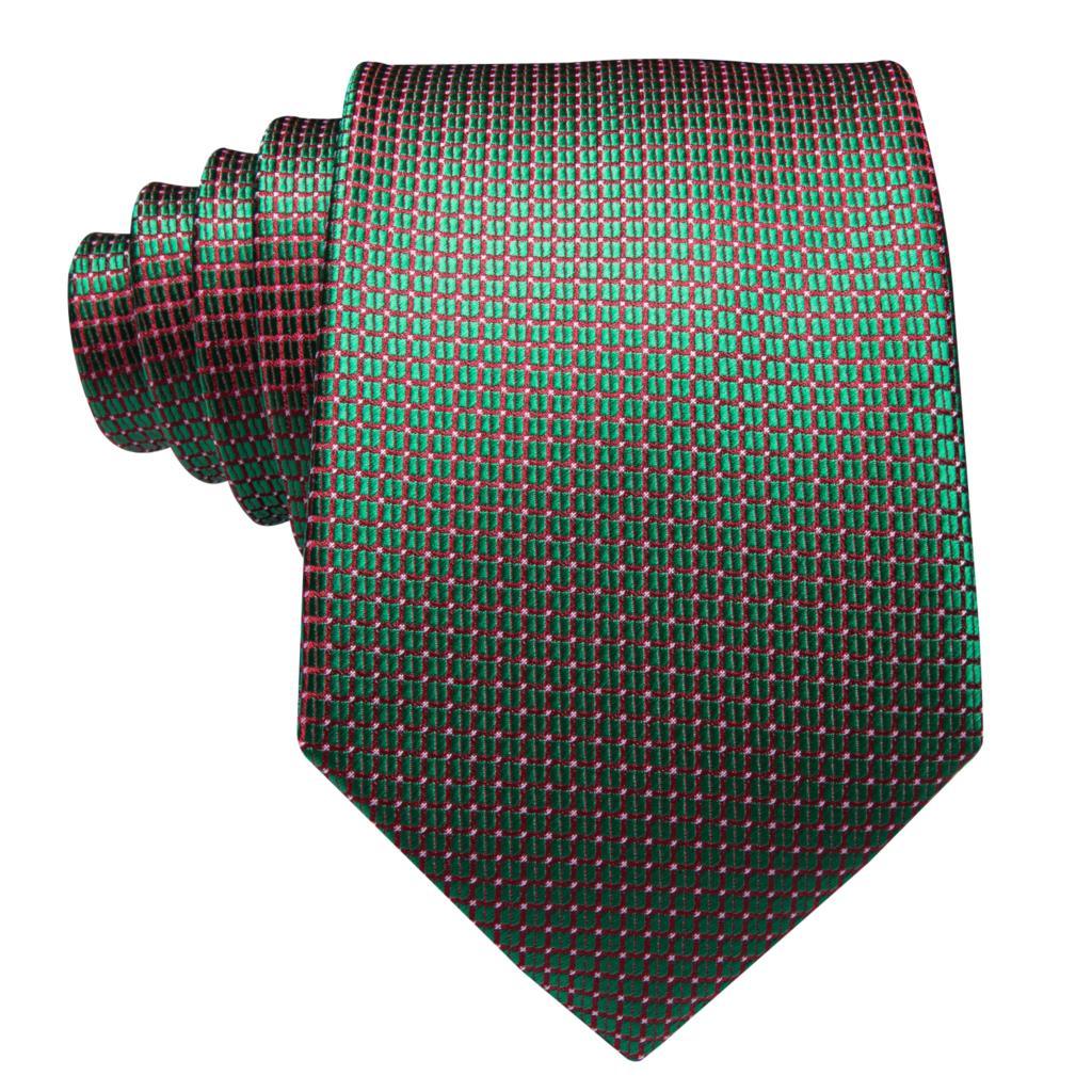 Green Red Solid Novelty Silk Tie Pocket Square Cufflink Set - STYLETIE