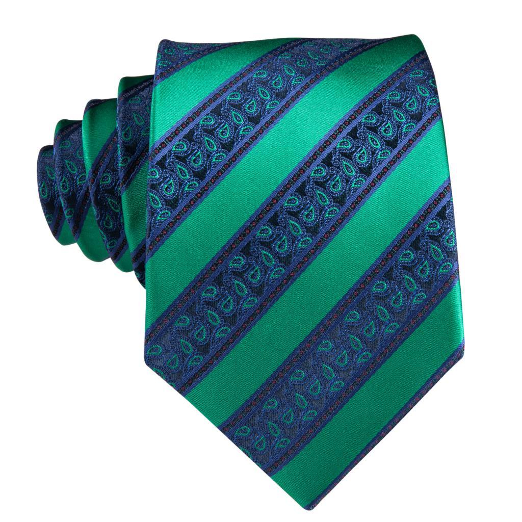 Green Striped Silk Tie Pocket Square Cufflink Set - STYLETIE