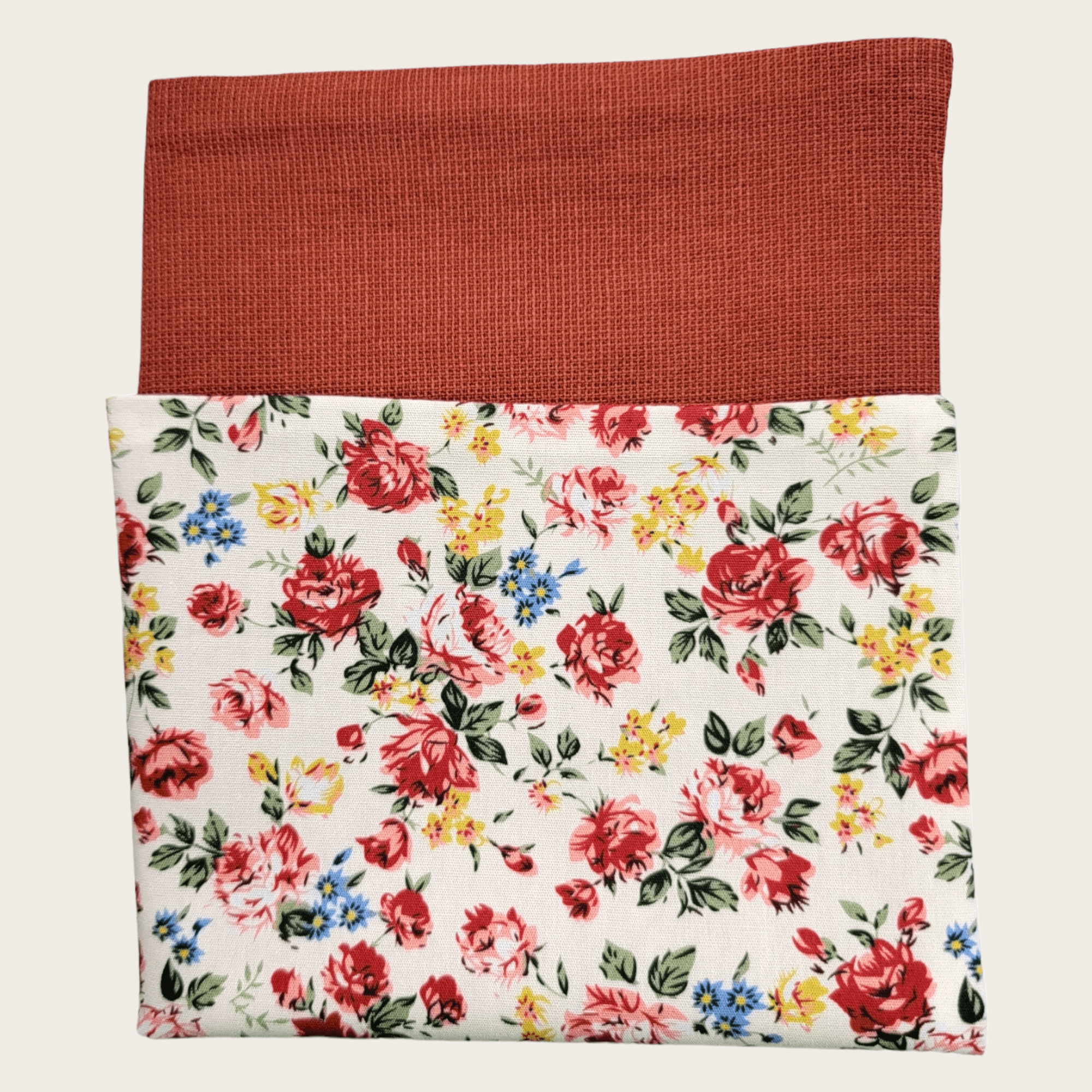 Ivory Brick Red Floral Reversible Pocket Square - STYLETIE