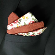 Ivory Brick Red Floral Reversible Pocket Square - STYLETIE