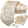 Khaki Floral Silk Tie Pocket Square Cufflinks Flower Pin Set - STYLETIE